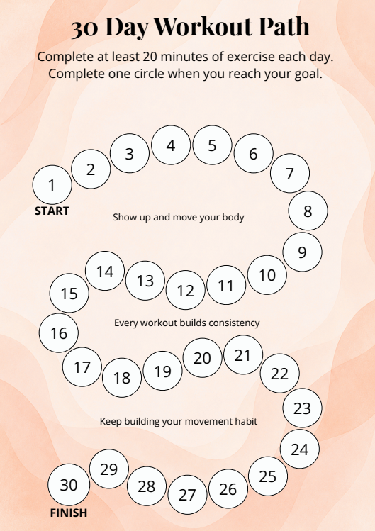 30 Day Workout Path printable fitness tracker