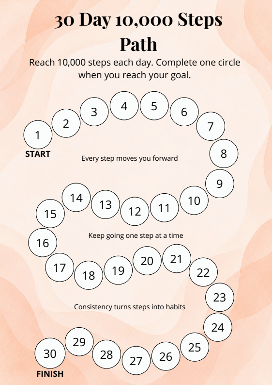 30 Day 10,000 Steps Path printable tracker