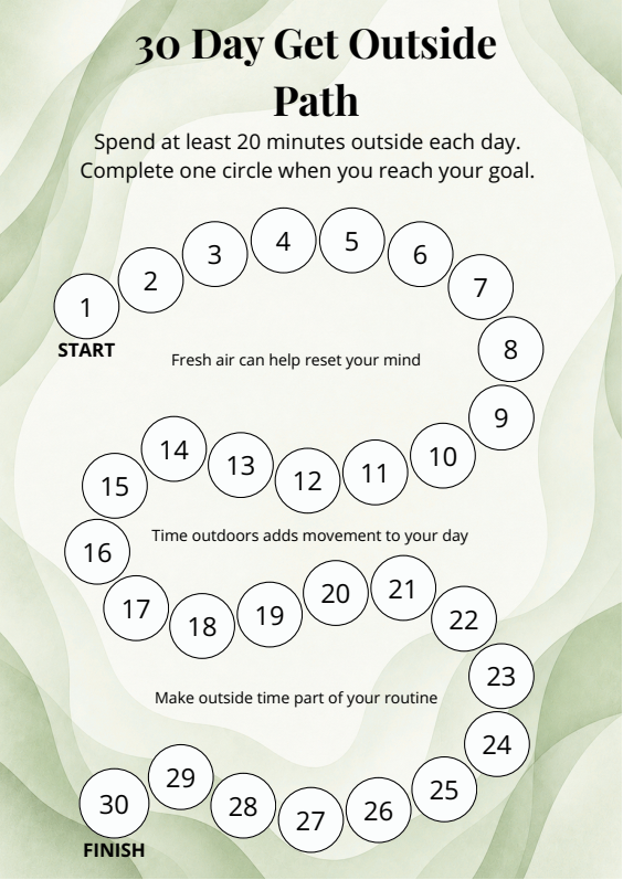 30 Day Get Outside Path printable outdoor activity tracker