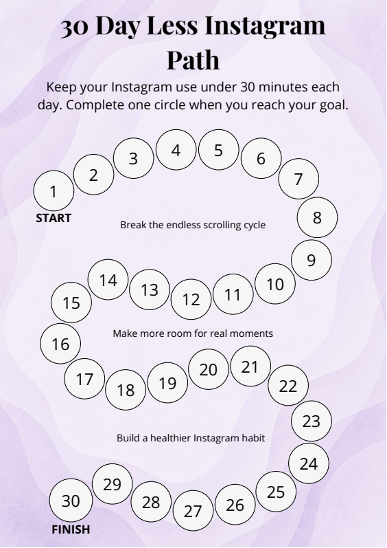 30 Day Less Instagram Path printable screen time tracker