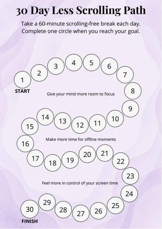 30 Day Less Scrolling Path printable screen time tracker