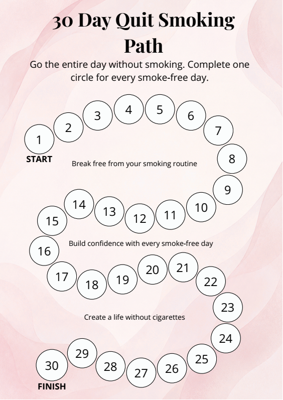 30 Day Quit Smoking Path printable progress tracker