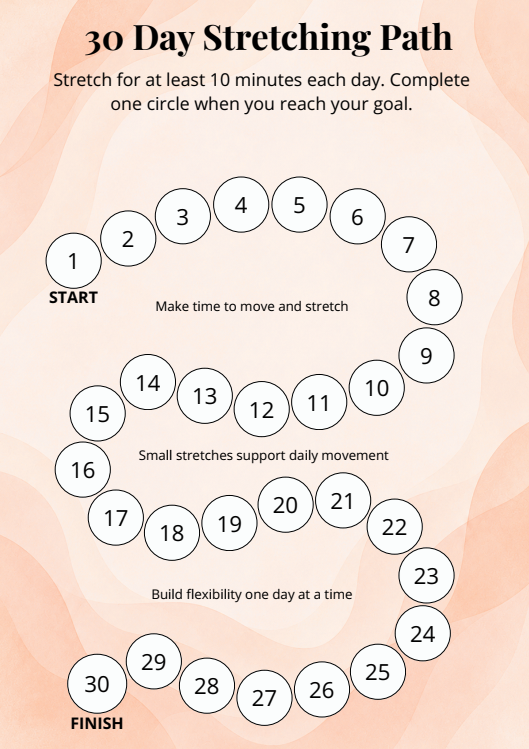 30 Day Stretching Path printable flexibility tracker