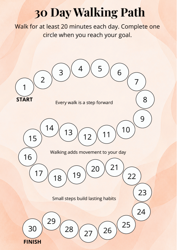 30 Day Walking Path printable activity tracker