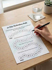 30 Day Hydration Path printable tracker on a desk