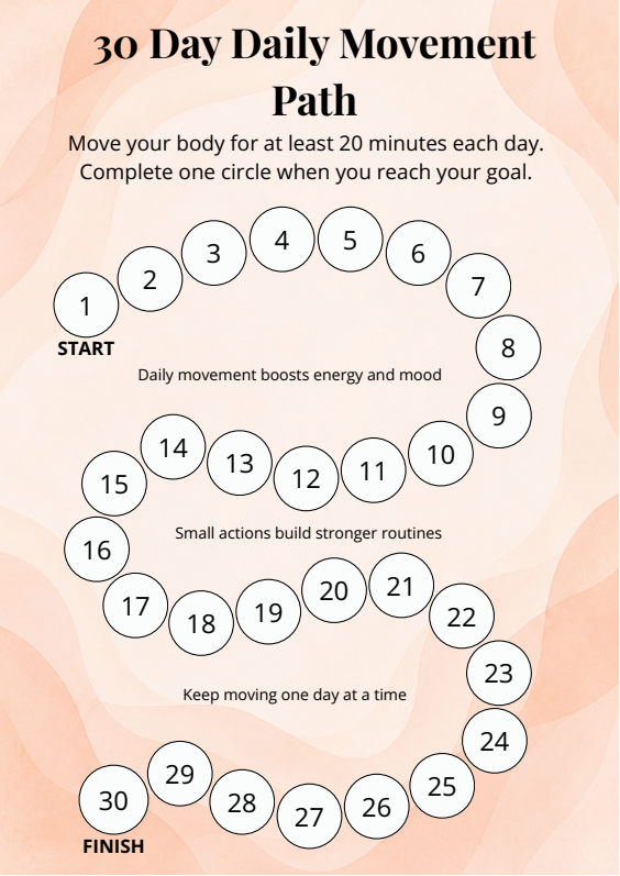 30 Day Daily Movement Path printable activity tracker